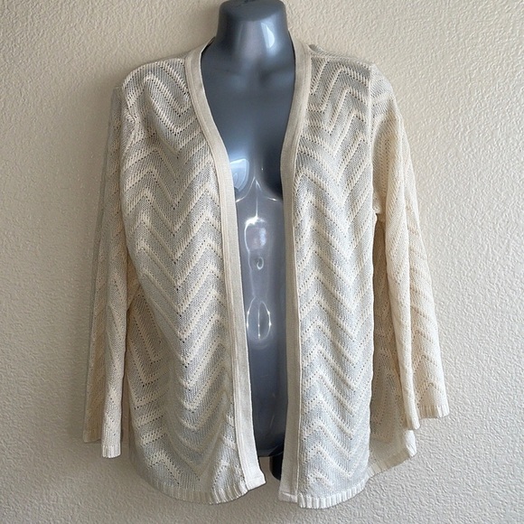 Time and Tru Women's Beige Open Front 3/4 Sleeve Sweater Cardigan - Picture 1 of 5